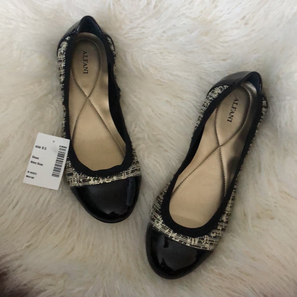 NEW Alfani Womens Ballet Flats Patent Leather Gold/Silver/ Black Weave Slip-On - Picture 9 of 9